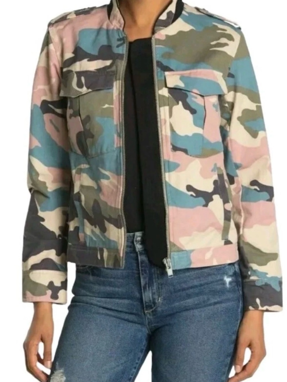 ZADIG & VOLTAIRE Kavy Camo Utility Military Jacket Pink Blue Size 34/XS